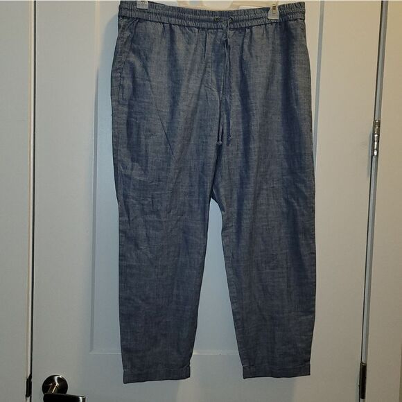 J. Crew Blue Chambray Drawstring Ankle Pant sz 16 100 cotton - Picture 2 of 7